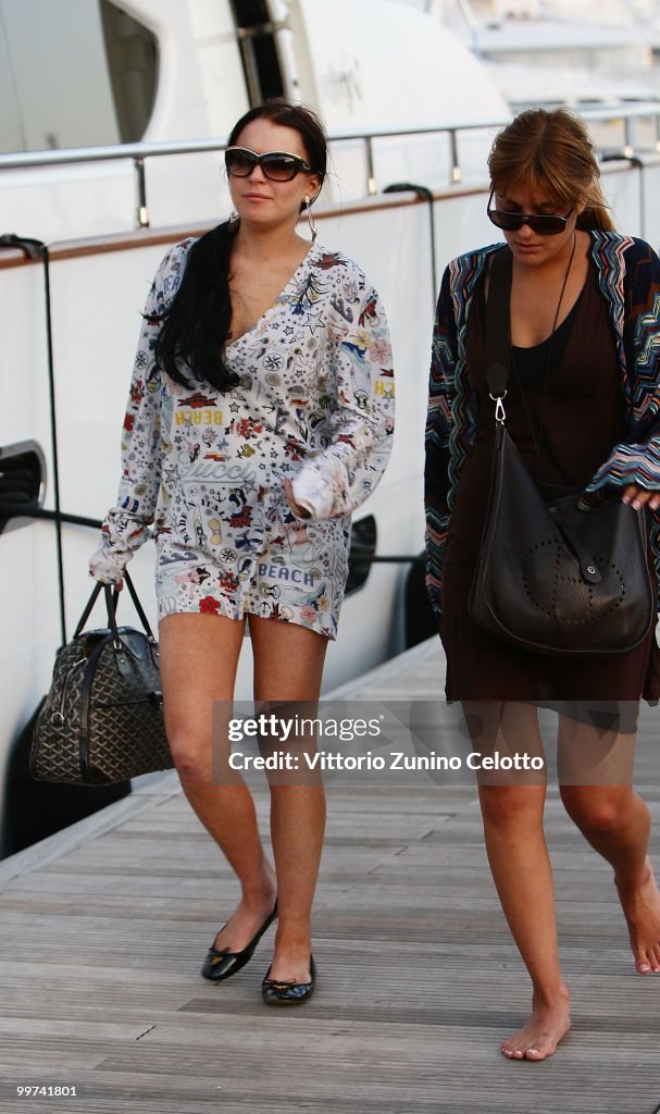 Lindsay Lohan Departs Press Meeting Aboard Lancia "Signora Del Vento"