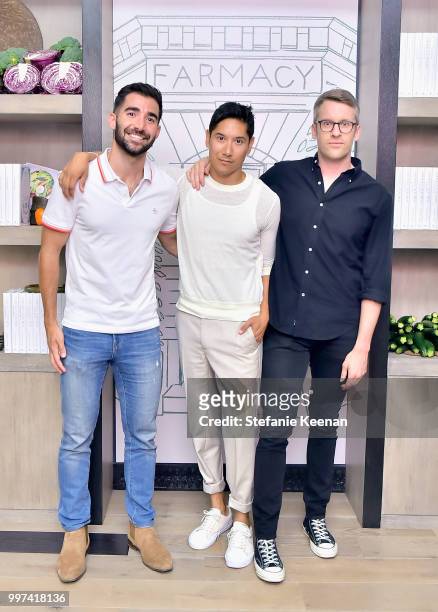 Dave Giglio, Carlos Lopez and Bryan Smith attend the launch of Farmacy Kitchen Cookbook hosted by Vegan/Plant-based Author Camilla Fayed, Elizabeth...