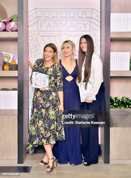 Jamie Mizrahi, Camilla Fayed and Elizabeth Saltzman attend the launch of Farmacy Kitchen Cookbook hosted by Vegan/Plant-based Author Camilla Fayed,...