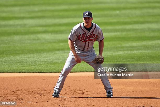 Third baseman Chipper Jones of the Atlanta Braves plays third base during a game against the Philadelphia Phillies at Citizens Bank Park on May 8,...