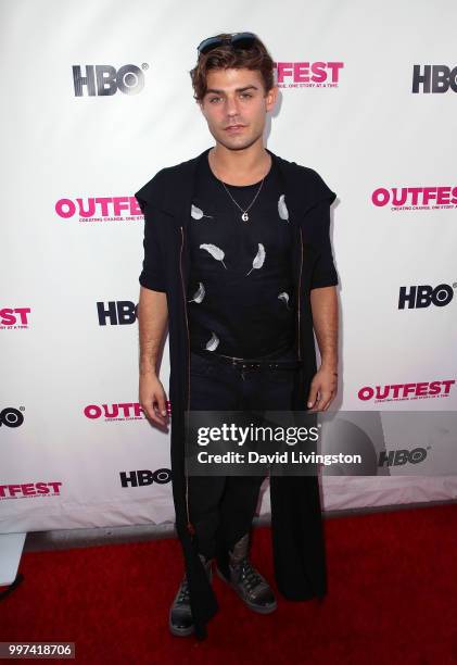 Actor Garrett Clayton attends the 2018 Outfest Los Angeles opening night gala screening of "Studio 54" at the Orpheum Theatre on July 12, 2018 in Los...