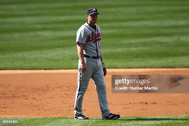 Third baseman Chipper Jones of the Atlanta Braves plays third base during a game against the Philadelphia Phillies at Citizens Bank Park on May 8,...