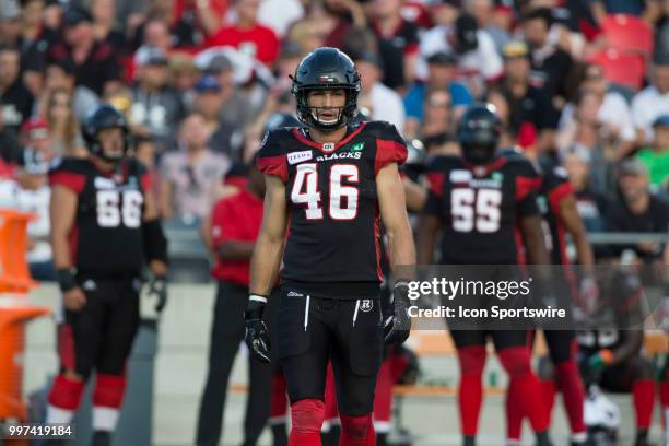 Jean-Christophe Beaulieu of the Ottawa Redblacks in a regular season Canadian Football League game played at TD Place Stadium in Ottawa. The Calgary...