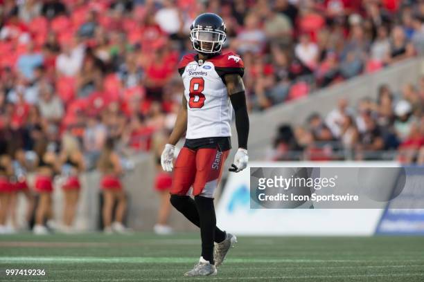 Emanuel Davis of the Calgary Stampeders in a regular season Canadian Football League game played at TD Place Stadium in Ottawa. The Calgary...