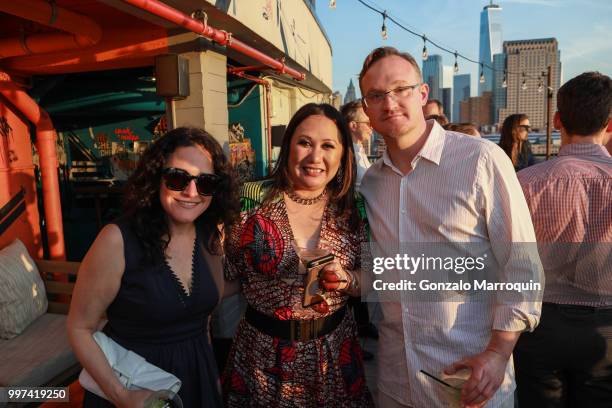 Sarah Mlynowski, Melissa de la Cruz And Michael Johnston during the Melissa de la Cruz And Michael Johnston Summer Soiree at Azul On the Rooftop at...