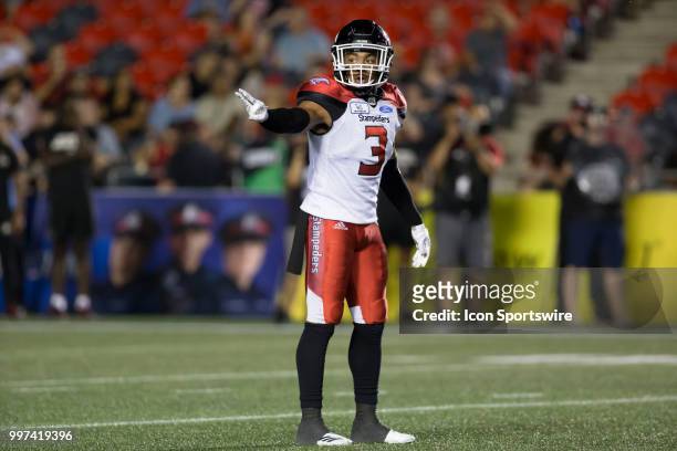 Patrick Levels of the Calgary Stampeders in a regular season Canadian Football League game played at TD Place Stadium in Ottawa. The Calgary...