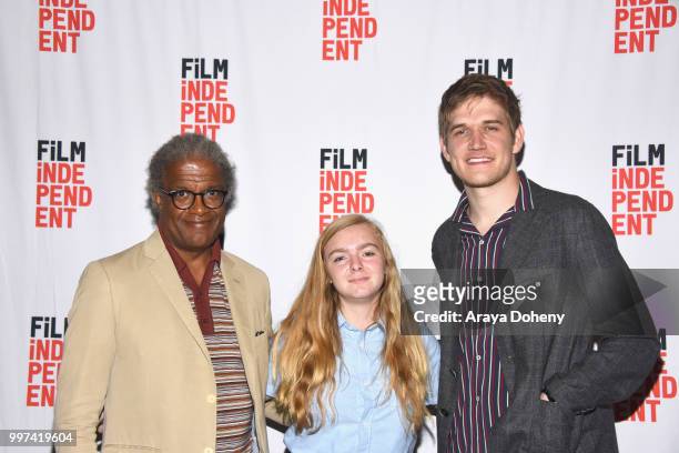 Elvis Mitchell, Elsie Fisher and Bo Burnham attend Film Independent at The WGA Theater presents screening and Q&A of "Eighth Grade" at The WGA...