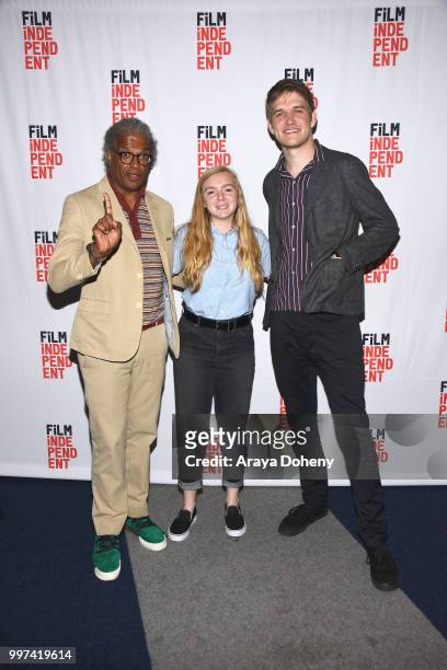 Elvis Mitchell, Elsie Fisher and Bo Burnham attend Film Independent at The WGA Theater presents screening and Q&A of "Eighth Grade" at The WGA...