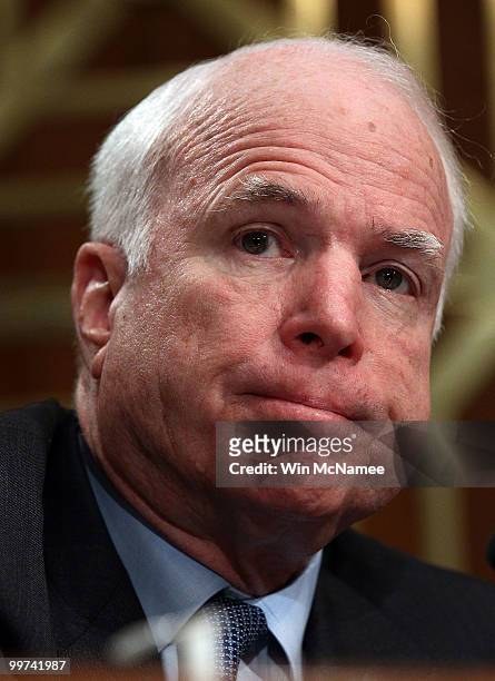 Sen. John McCain questions Homeland Security Secretary Janet Napolitano during a hearing of the Senate Homeland Security and Governmental Affairs...