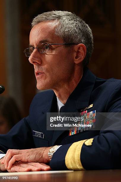 Coast Guard Deputy National Incident Commander Rear Adm. Peter Neffenger testifies during a hearing of the Senate Homeland Security and Governmental...