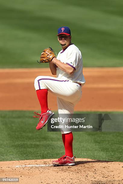 Starting pitcher Joe Blanton of the Philadelphia Phillies throws a pitch during a game against the Atlanta Braves at Citizens Bank Park on May 8,...