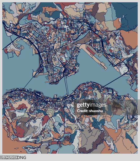 art style map background of hongkong - hong kong harbour stock illustrations