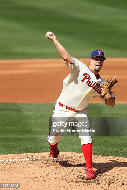 Starting pitcher Joe Blanton of the Philadelphia Phillies throws a pitch during a game against the Atlanta Braves at Citizens Bank Park on May 8,...