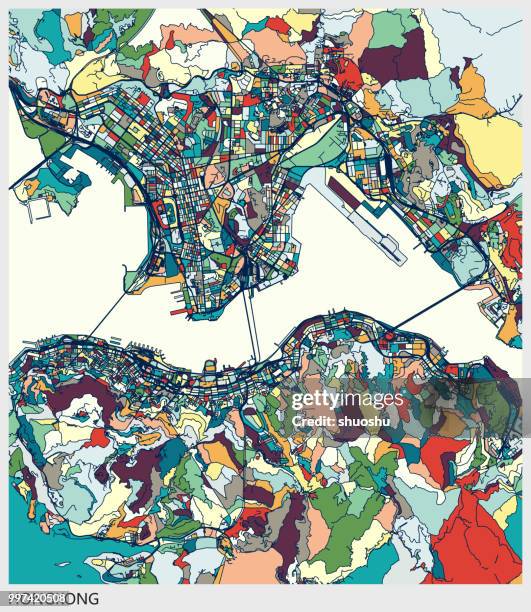 art map of hongkong - hong kong bridge stock illustrations