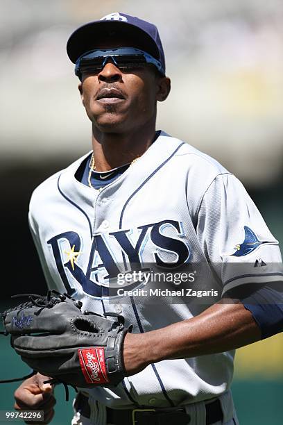 Upton of the Tampa Bay Rays standing on the field during the game against the Oakland Athletics at the Oakland Coliseum on May 8, 2010 in Oakland,...