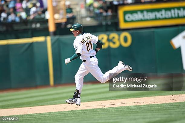 Ryan Sweeney of the Oakland Athletics running the bases during the game against the Tampa Bay Rays at the Oakland Coliseum on May 8, 2010 in Oakland,...