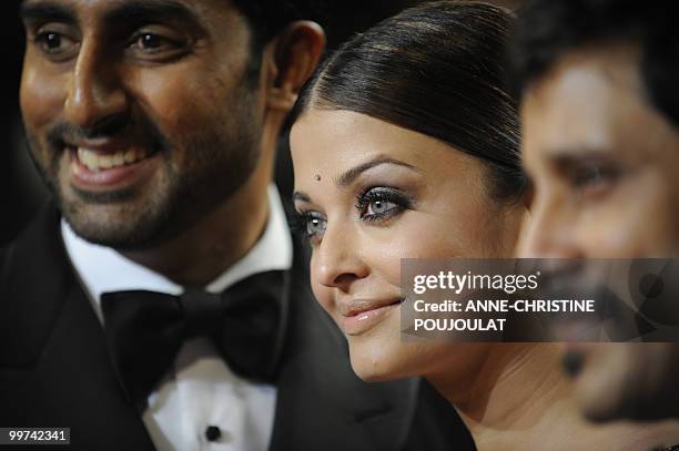 Indian model Aishwarya Rai and husband Abhishek Bachchan arrive for the screening of "Outrage" presented in competition at the 63rd Cannes Film...