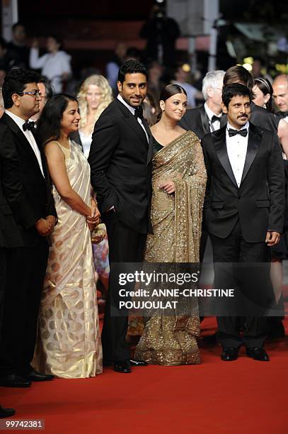 Indian model Aishwarya Rai and husband Abhishek Bachchan arrive for the screening of "Outrage" presented in competition at the 63rd Cannes Film...