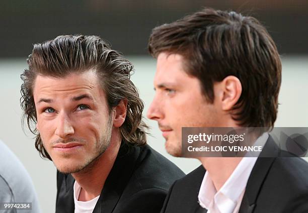 French actors Gaspard Ulliel and Raphael Personnaz attend the Canal+ TV show "Le Grand Journal" at the 63rd Cannes Film Festival on May 17, 2010 in...