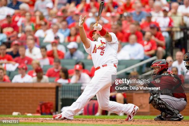 Albert Pujols of the St. Louis Cardinals bats against the Houston Astros at Busch Stadium on May 13, 2010 in St. Louis, Missouri. The Astros beat the...