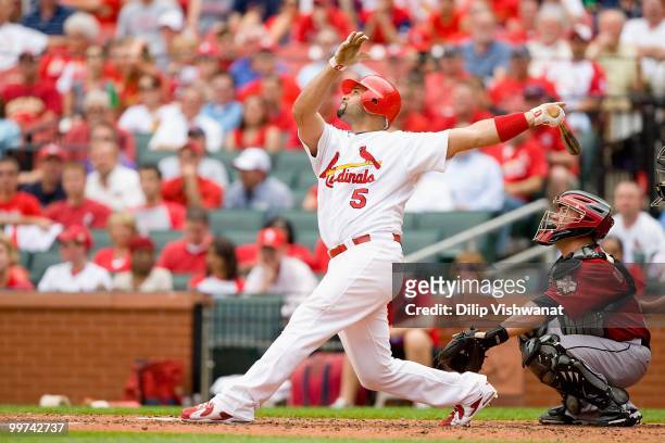 Albert Pujols of the St. Louis Cardinals bats against the Houston Astros at Busch Stadium on May 13, 2010 in St. Louis, Missouri. The Astros beat the...