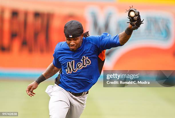 Jose Reyes of the New York Mets during batting practice before a MLB game against the Florida Marlins in Sun Life Stadium on May 15, 2010 in Miami,...