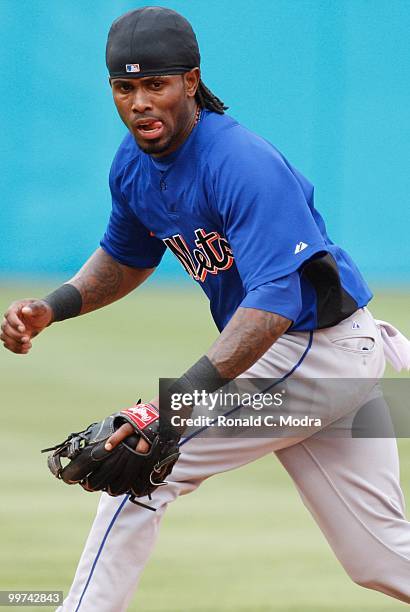 Jose Reyes of the New York Mets during batting practice before a MLB game against the Florida Marlins in Sun Life Stadium on May 15, 2010 in Miami,...