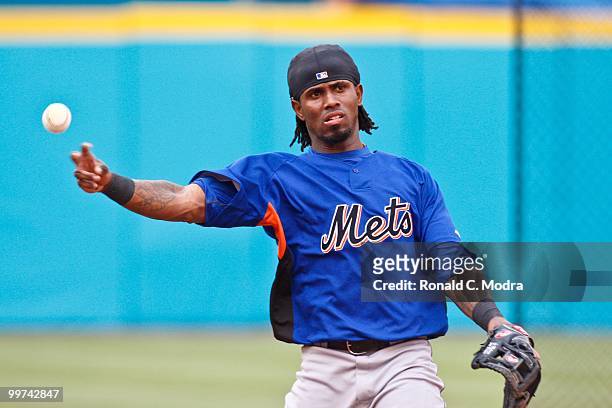 Jose Reyes of the New York Mets during batting practice before a MLB game against the Florida Marlins in Sun Life Stadium on May 15, 2010 in Miami,...