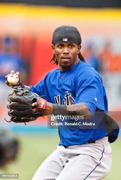 Jose Reyes of the New York Mets during batting practice before a MLB game against the Florida Marlins in Sun Life Stadium on May 15, 2010 in Miami,...