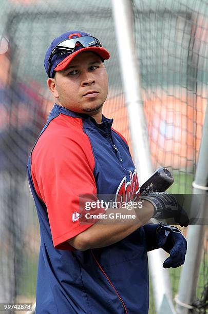 Jhonny Peralta of the Cleveland Indians warms up before the game against the Baltimore Orioles at Camden Yards on May 14, 2010 in Baltimore, Maryland.