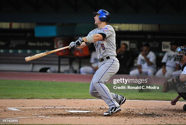David Wright of the New York Mets bats during a MLB game against the Florida Marlins in Sun Life Stadium on May 15, 2010 in Miami, Florida.