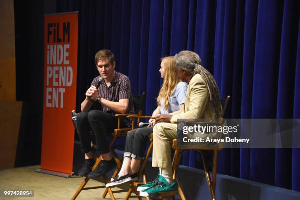 Bo Burnham, Elsie Fisher and Elvis Mitchell attend Film Independent at The WGA Theater presents screening and Q&A of "Eighth Grade" at The WGA...