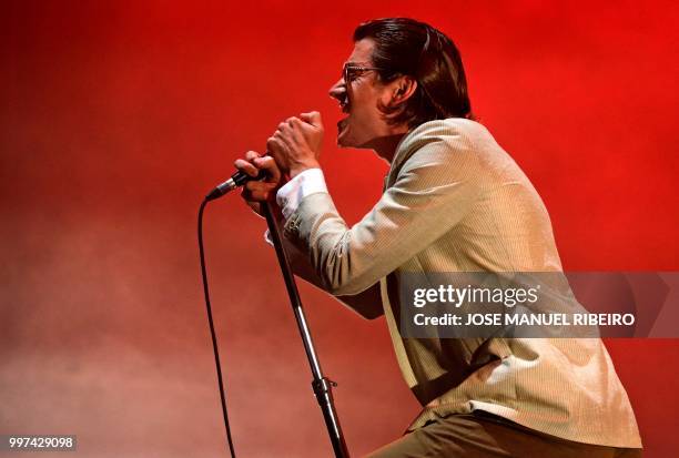 British lead vocal and guitar Alex Turner of the band Arctic Monkeys performs during the 12th Alive Music Festival in Oeiras, near Lisbon on July 12,...