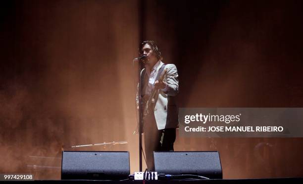 British lead vocal and guitar Alex Turner of the band Arctic Monkeys performs during the 12th Alive Music Festival in Oeiras, near Lisbon on July 12,...