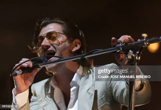 British lead vocal and guitar Alex Turner of the band Arctic Monkeys performs during the 12th Alive Music Festival in Oeiras, near Lisbon on July 12,...