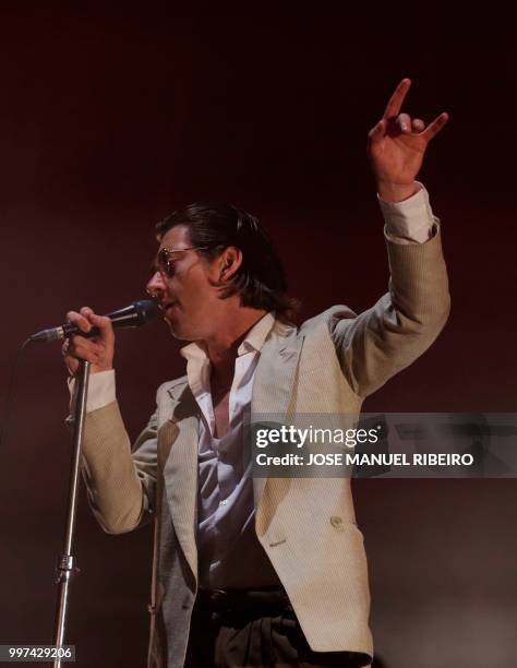 British lead vocal and guitar Alex Turner of the band Arctic Monkeys performs during the 12th Alive Music Festival in Oeiras, near Lisbon on July 12,...