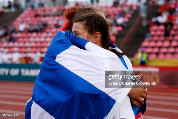 Alexandra Emilianov of Moldova celebrates winning gold in the final of the women's discus on day three of The IAAF World U20 Championships on July...