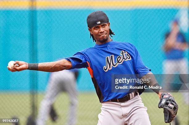 Jose Reyes of the New York Mets during batting practice before a MLB game against the Florida Marlins in Sun Life Stadium on May 15, 2010 in Miami,...