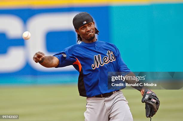 Jose Reyes of the New York Mets during batting practice before a MLB game against the Florida Marlins in Sun Life Stadium on May 15, 2010 in Miami,...