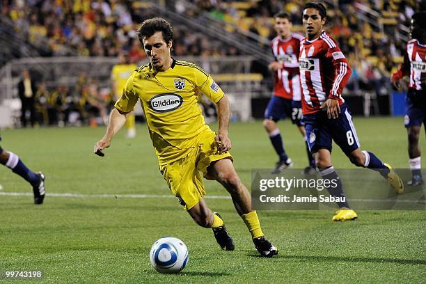 Guillermo Barros Schelotto of the Columbus Crew controls the ball against Chivas USA on May 15, 2010 at Crew Stadium in Columbus, Ohio.