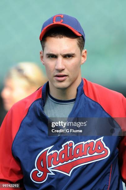 Grady Sizemore of the Cleveland Indians warms up before the game against the Baltimore Orioles at Camden Yards on May 14, 2010 in Baltimore, Maryland.