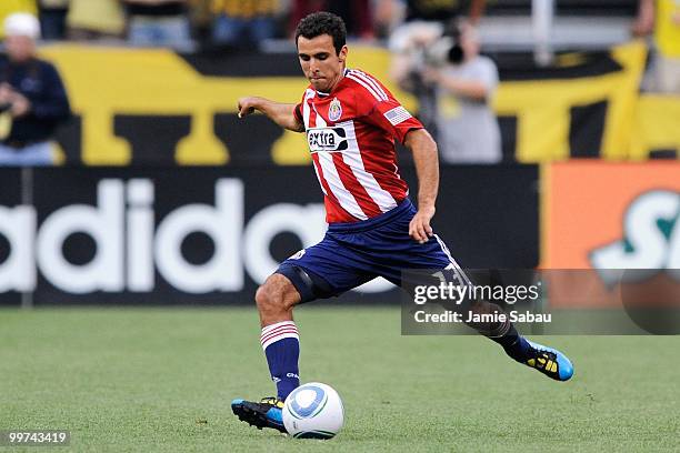 Jonathan Bornstein of Chivas USA kicks the ball against the Columbus Crew on May 15, 2010 at Crew Stadium in Columbus, Ohio.