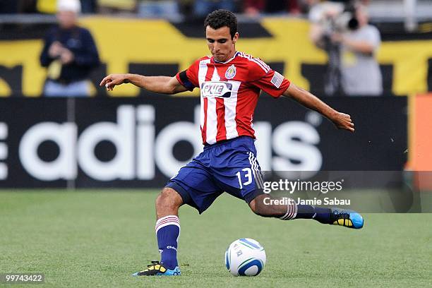 Jonathan Bornstein of Chivas USA kicks the ball against the Columbus Crew on May 15, 2010 at Crew Stadium in Columbus, Ohio.