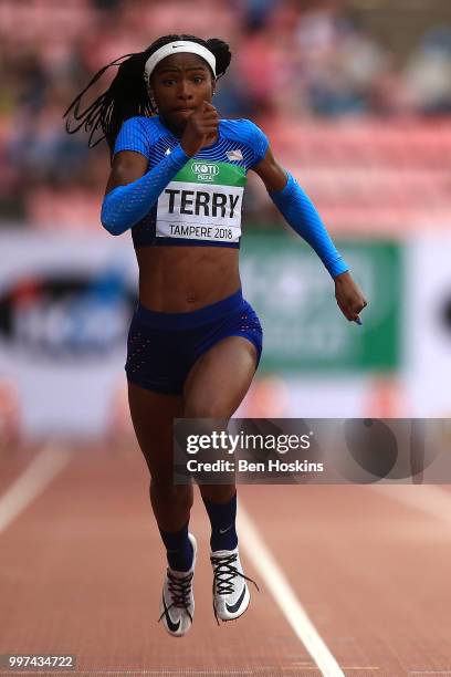 Twanisha Terry of The USA in action during the final of the women's 100m on day three of The IAAF World U20 Championships on July 12, 2018 in...