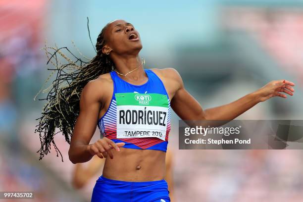 Adriana Rodriguez of Cuba in action during heat 4 of the women's heptathlon 200m on day three of The IAAF World U20 Championships on July 12, 2018 in...