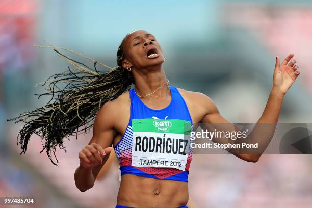 Adriana Rodriguez of Cuba in action during heat 4 of the women's heptathlon 200m on day three of The IAAF World U20 Championships on July 12, 2018 in...