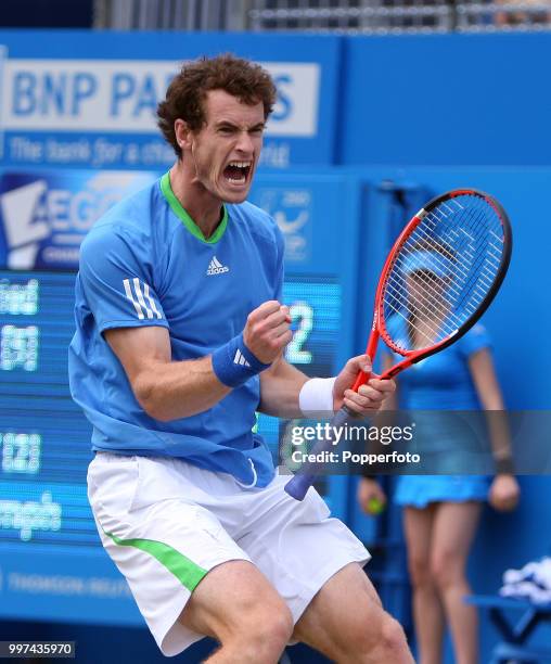 Andy Murray of Great Britain enroute to winning the men's singles final on day 8 of the AEGON Classic at the Edgbaston Priory Club in Birmingham on...