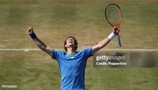 Andy Murray of Great Britain wins the men's singles final on day 8 of the AEGON Classic at the Edgbaston Priory Club in Birmingham on June 13, 2011.