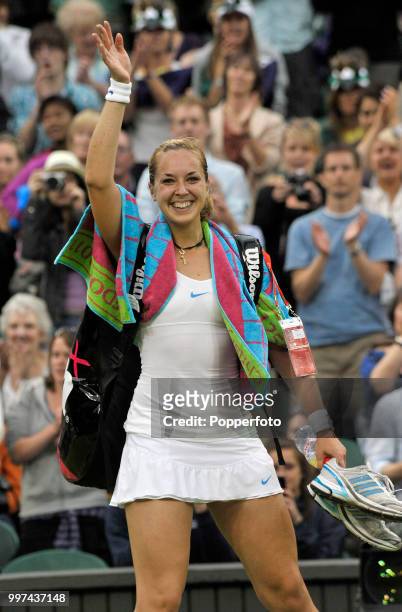 Sabine Lisicki of Germany celebrates after winning her second round match on Day Four of the Wimbledon Lawn Tennis Championships at the All England...
