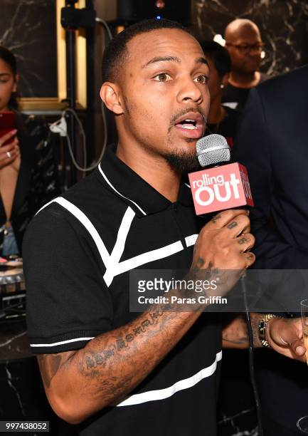 Actor/rapper Shad Moss speaks onstage during his "Rolling Out" Cover Reveal Party at Philipp Plein Store - Phipps Plaza on July 12, 2018 in Atlanta,...